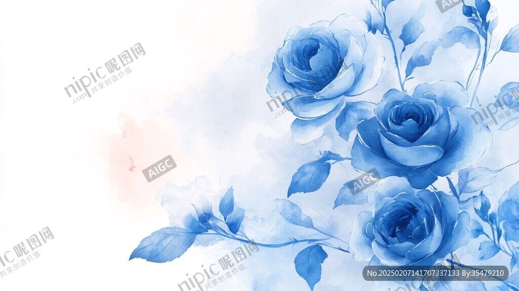 印花藍色妖姬玫瑰花