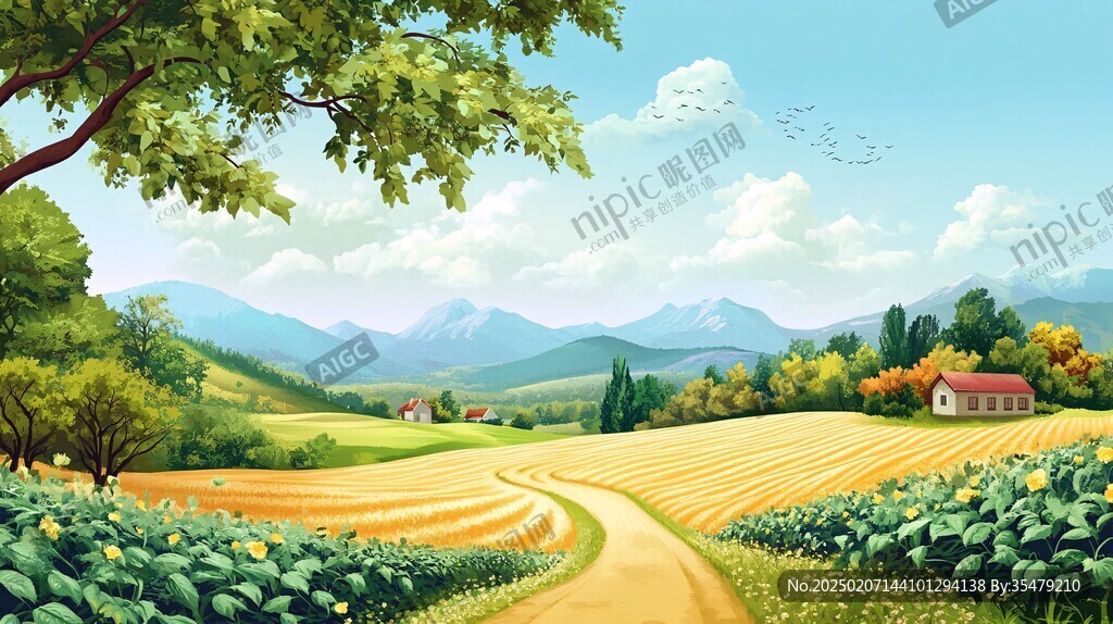 田園風光插畫