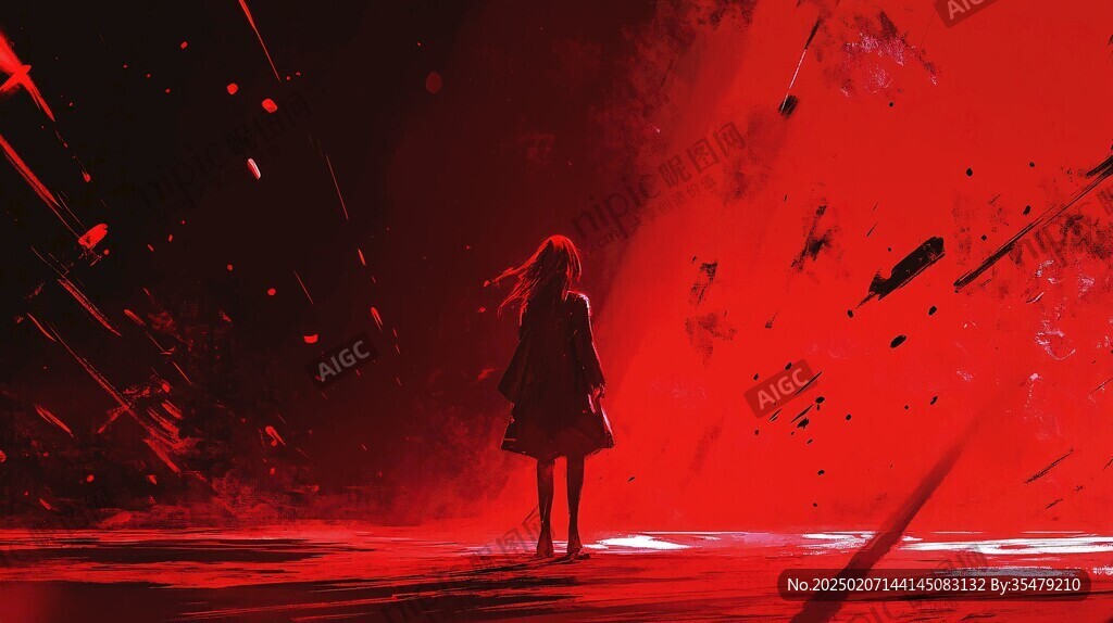 紅衣少女背影