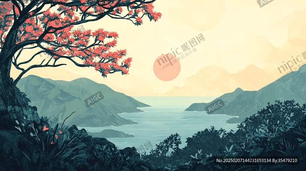 日月潭插畫
