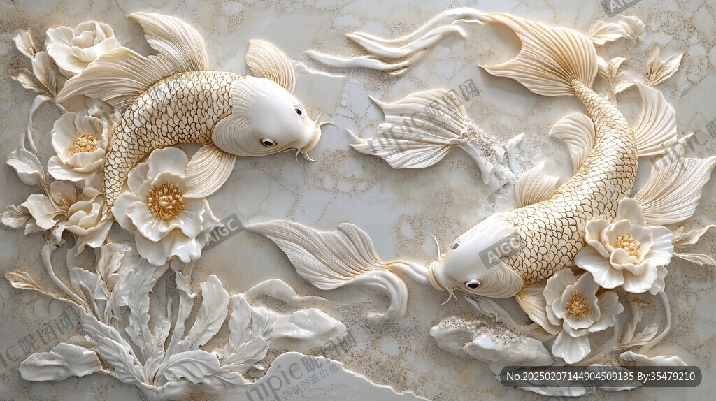 3d浮雕金魚(yú)鯉魚(yú)