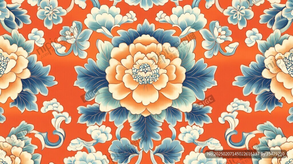 中式風格布料紋理花卉