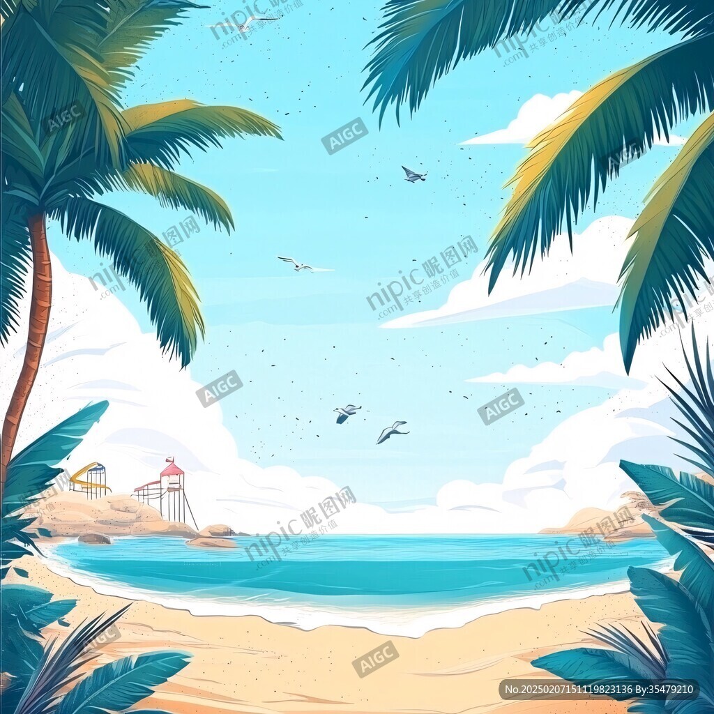 夏日海邊插畫