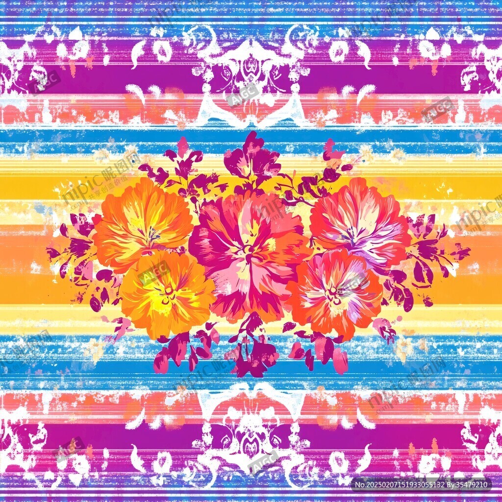 彩色條紋月季花圖案