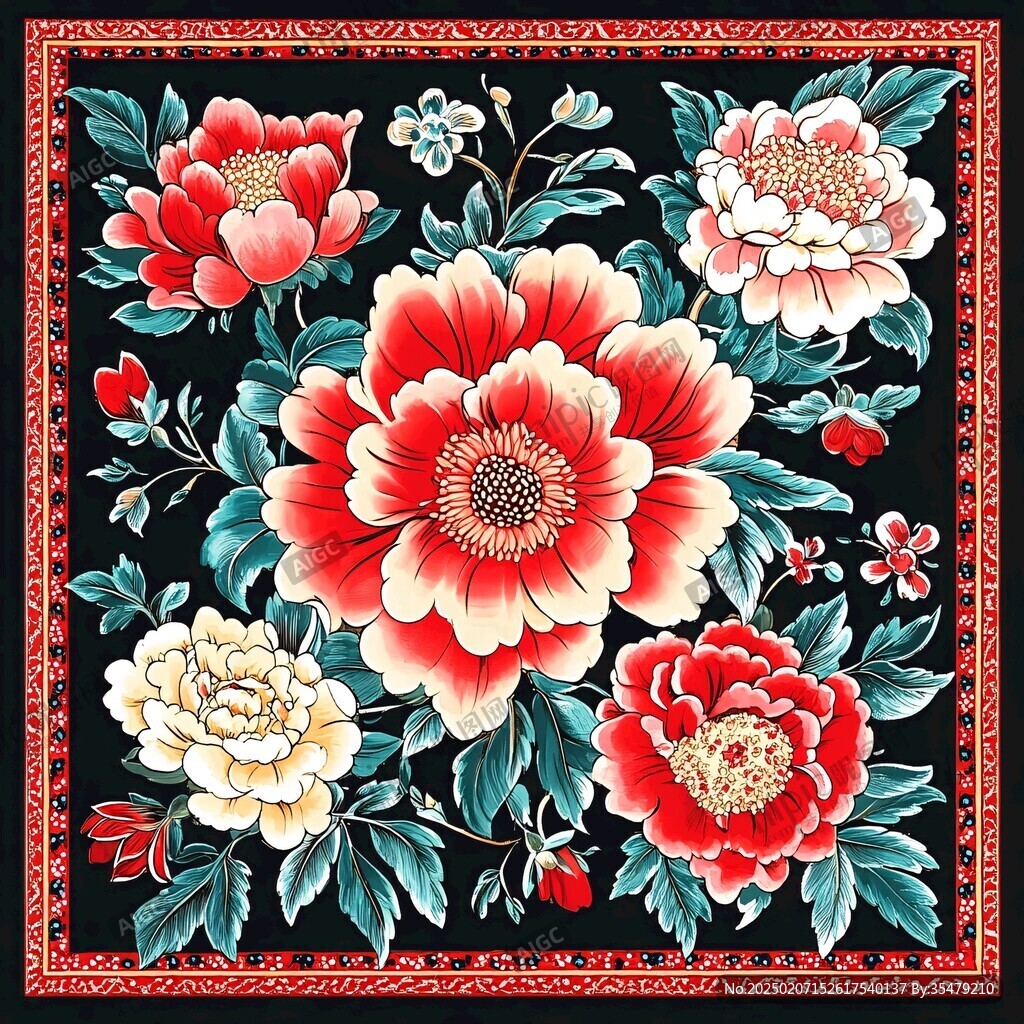 年畫喜鵲牡丹花
