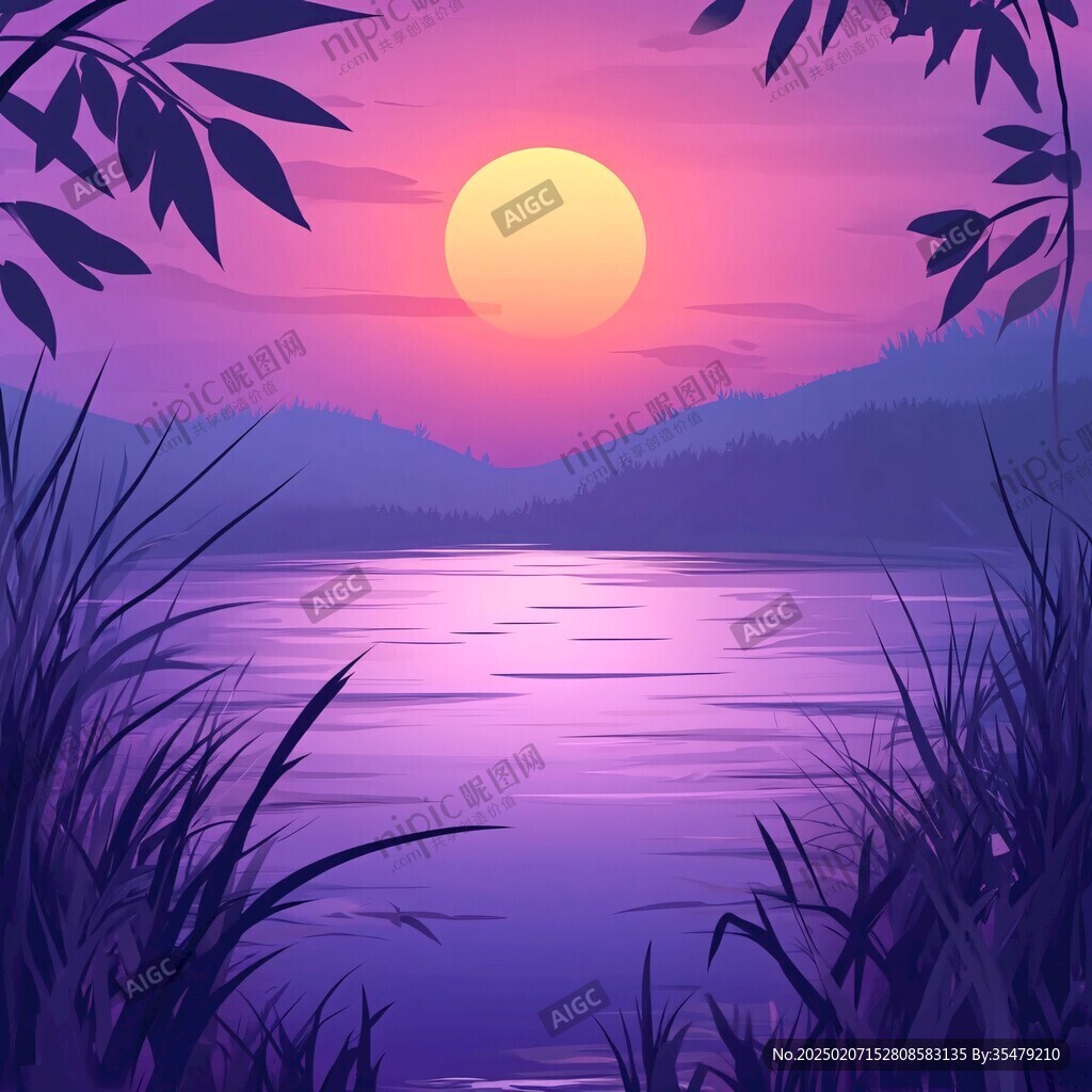 日落夕陽插畫