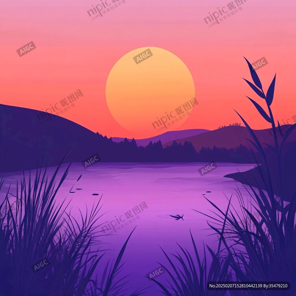 日落夕陽插畫