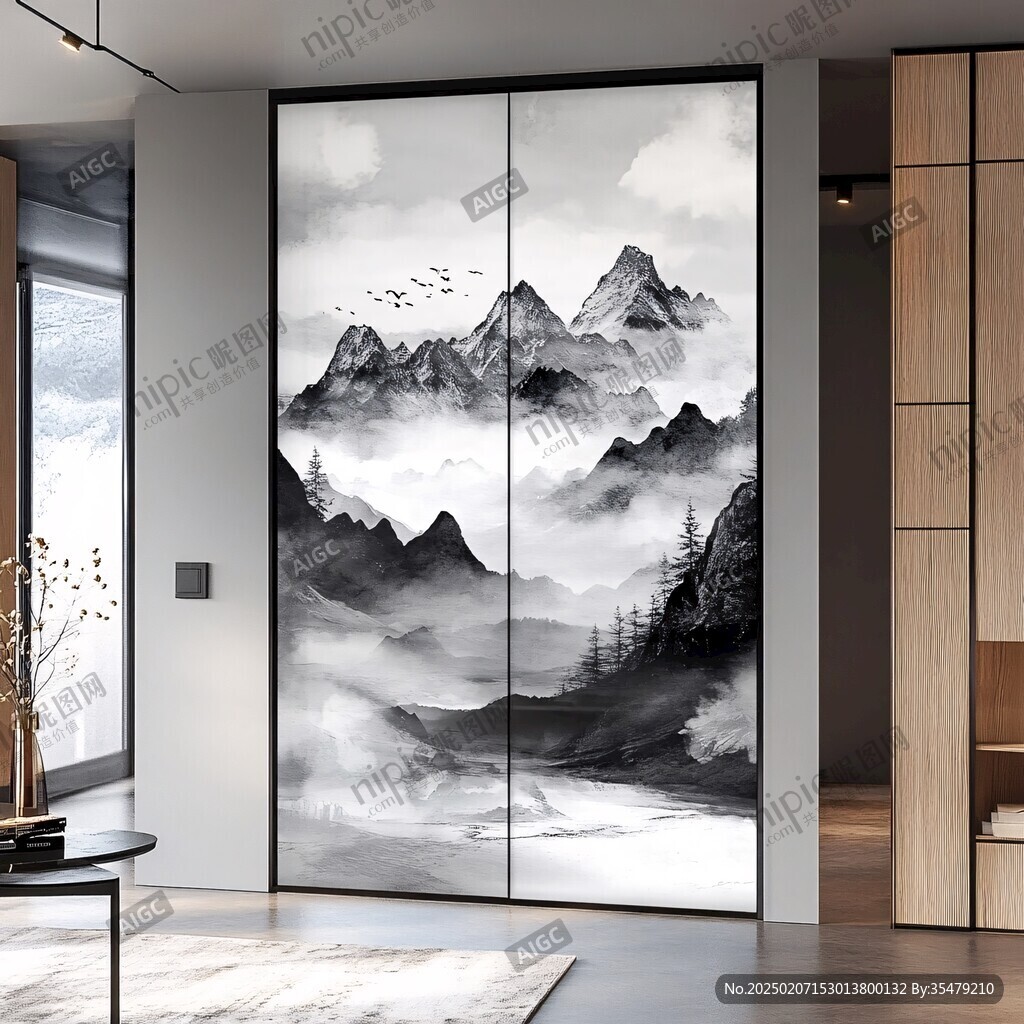 山水畫玻璃屏風(fēng)