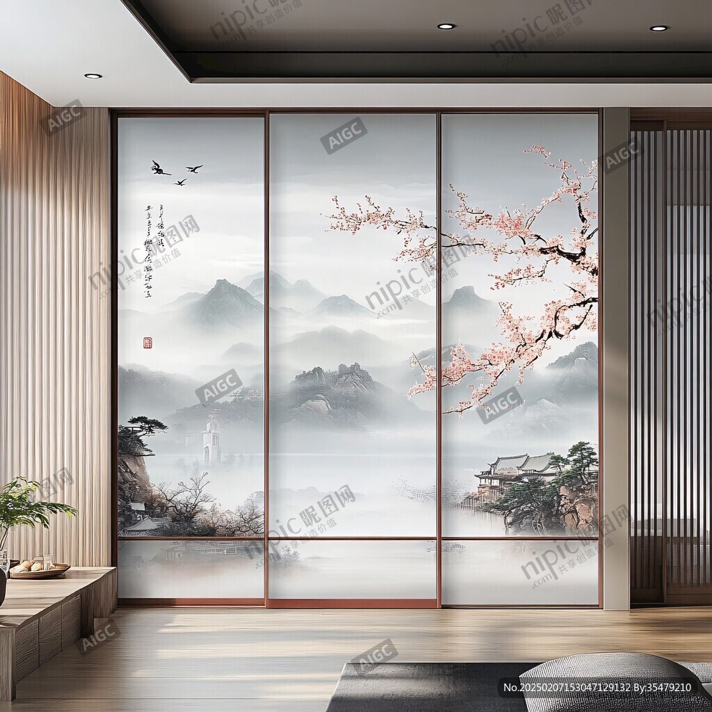 屏風墻紙山水畫
