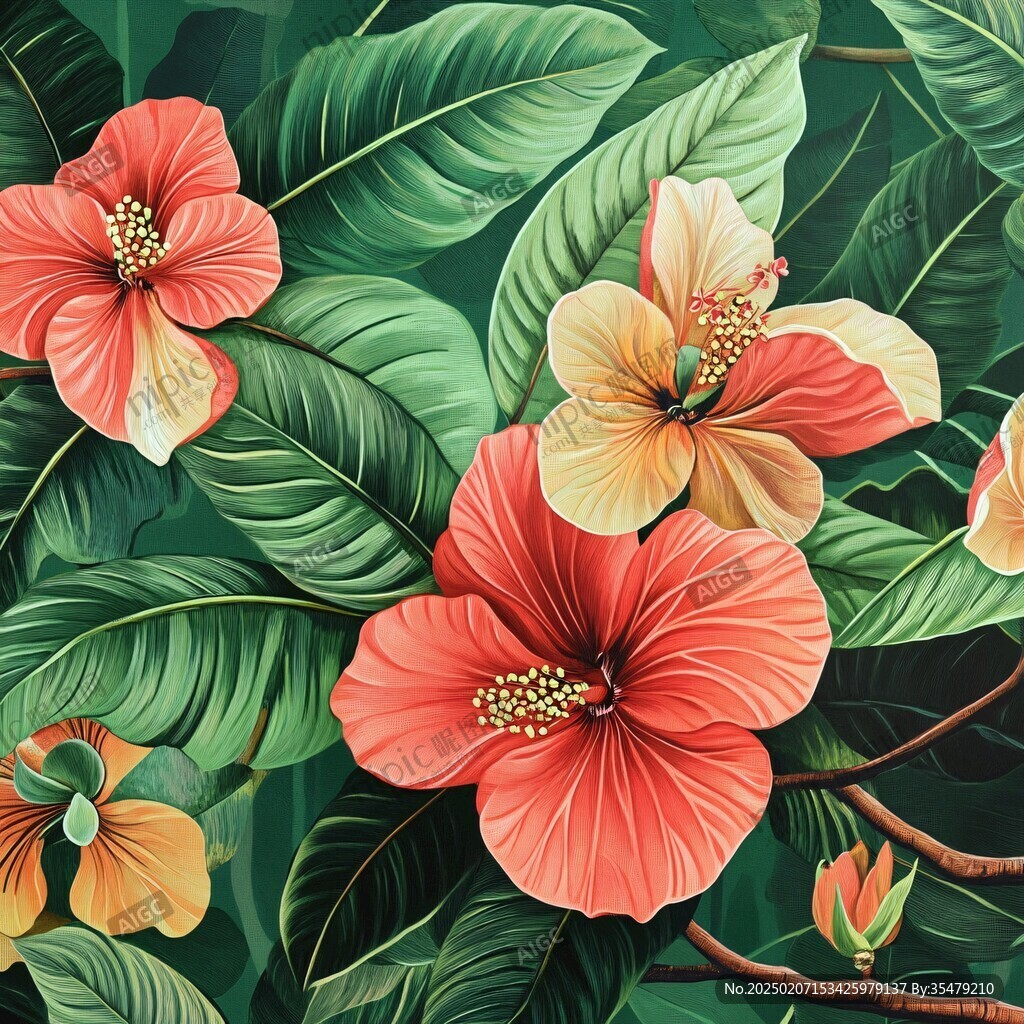 田園風(fēng)熱帶樹葉花朵