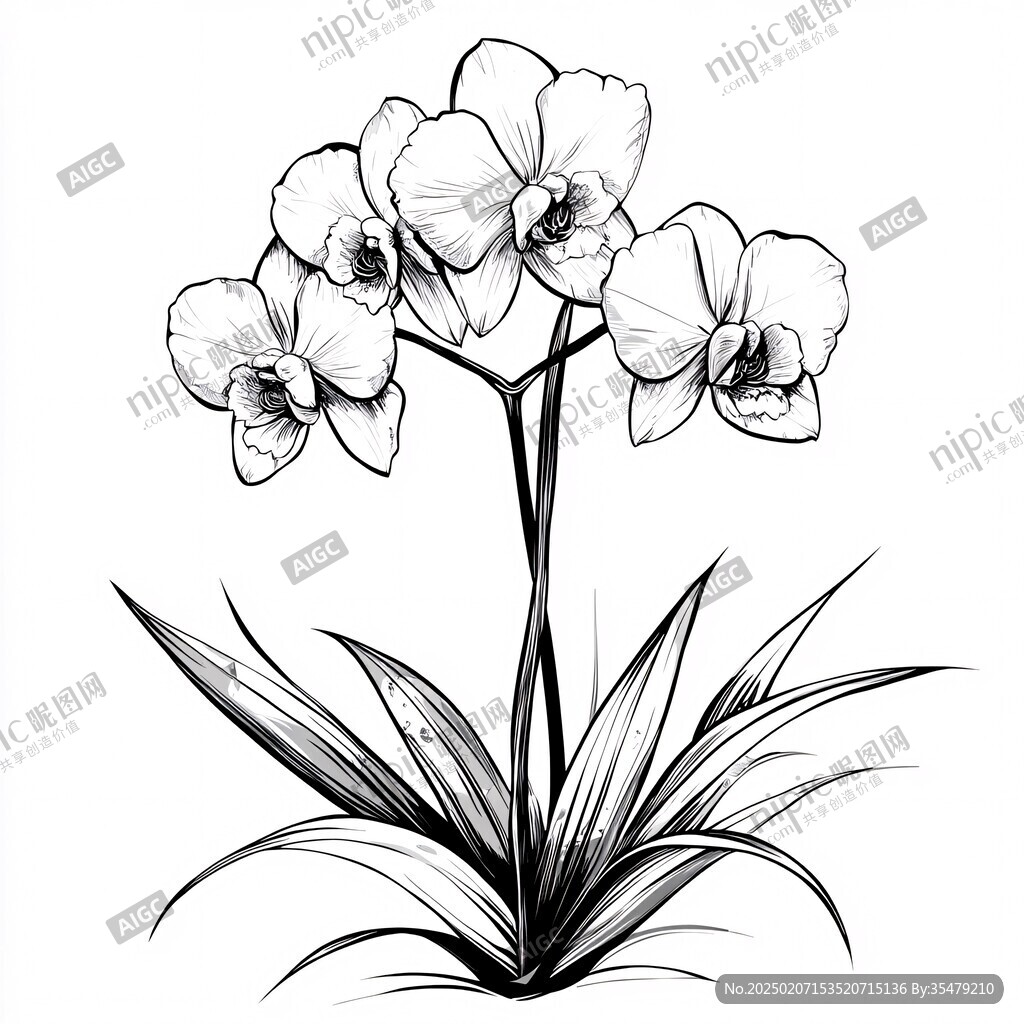 素描線描蘭花