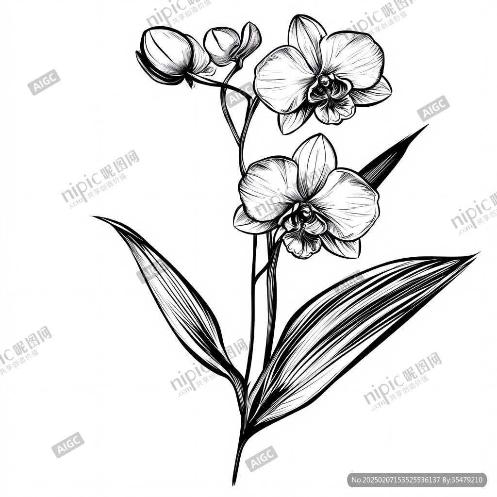 素描線描蘭花