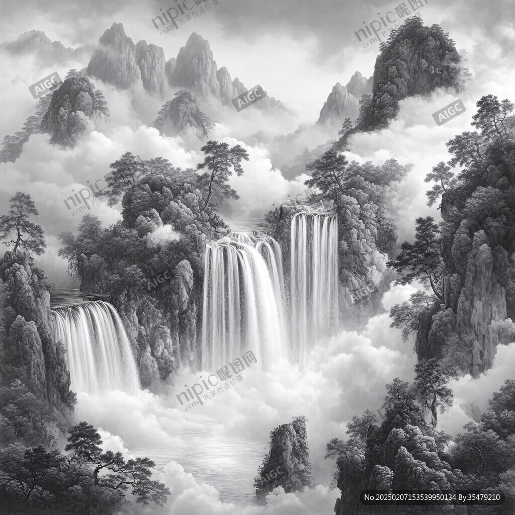 水墨數(shù)字畫(huà)工筆山水