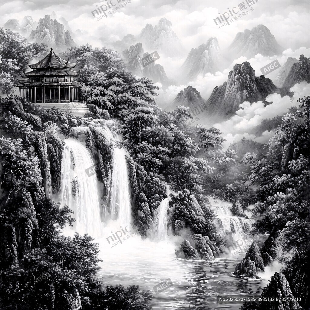 水墨數(shù)字畫(huà)工筆山水