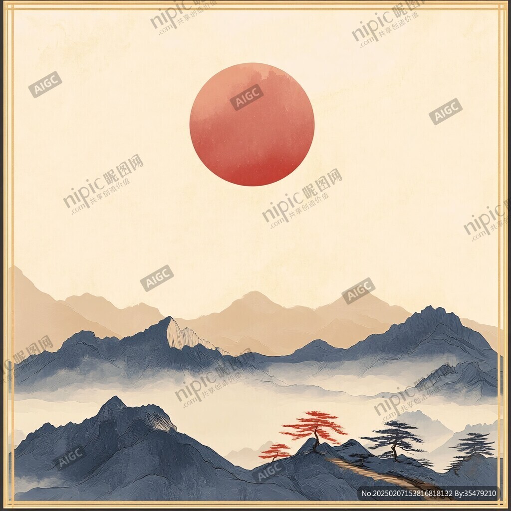 紅日水墨山水