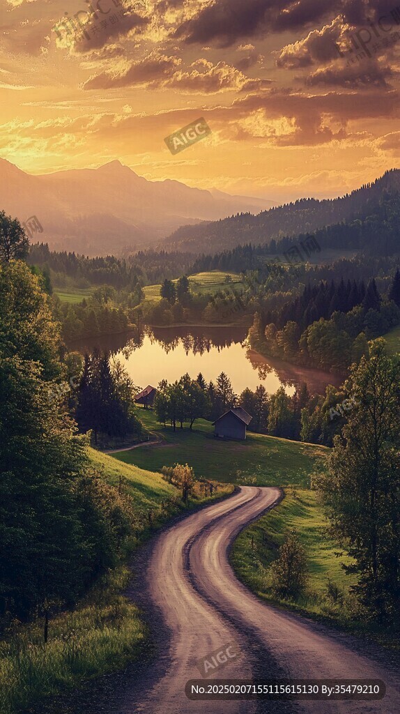 蜿蜒河流山間道路