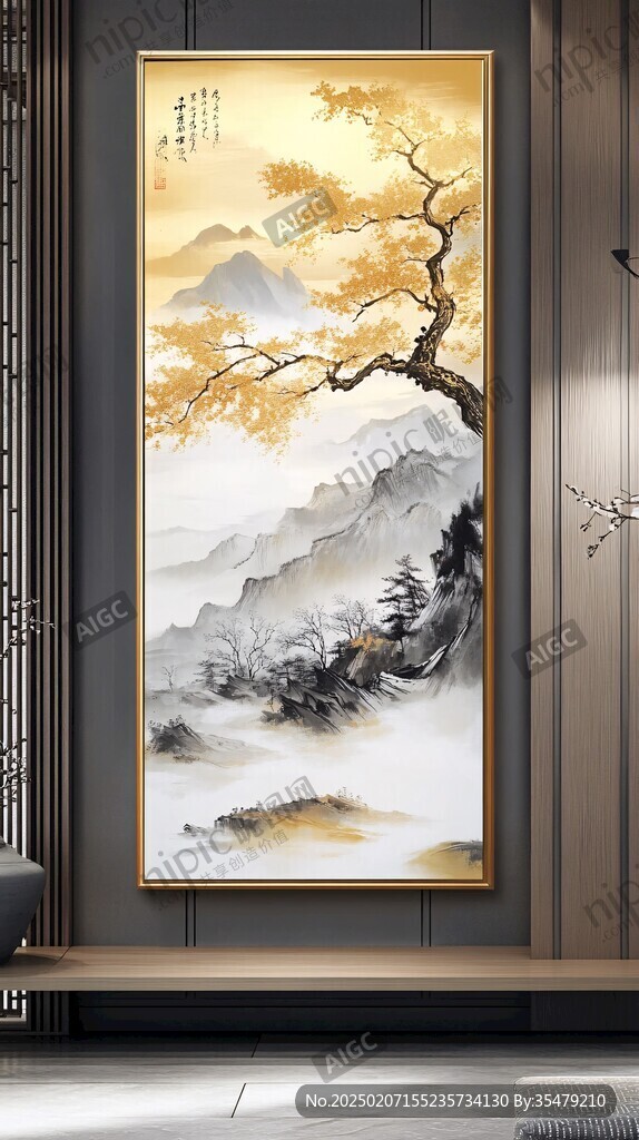 銀杏山水壁畫掛畫