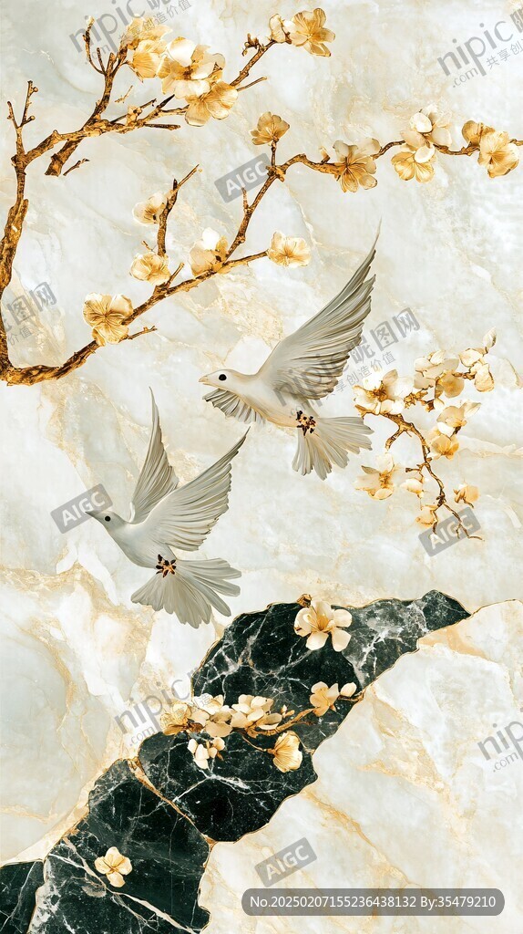 新中式梅花花鳥畫墻