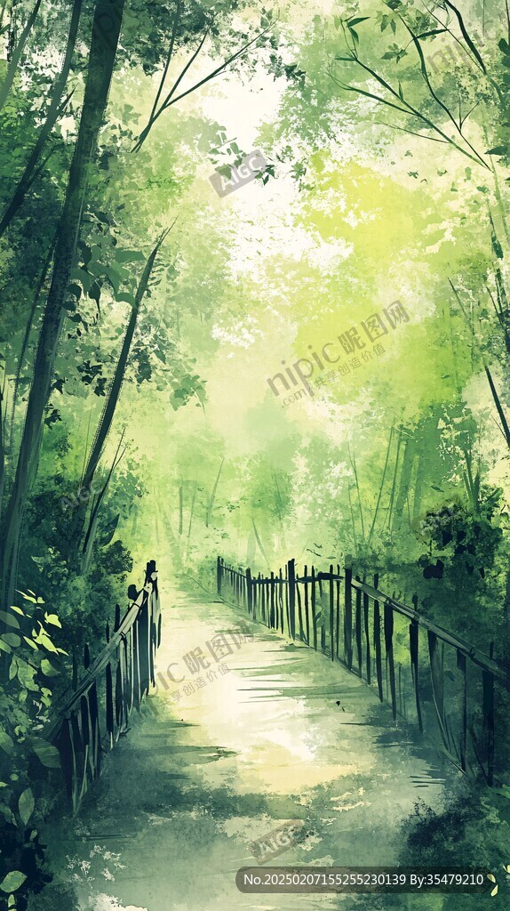 幽靜木橋竹林小道