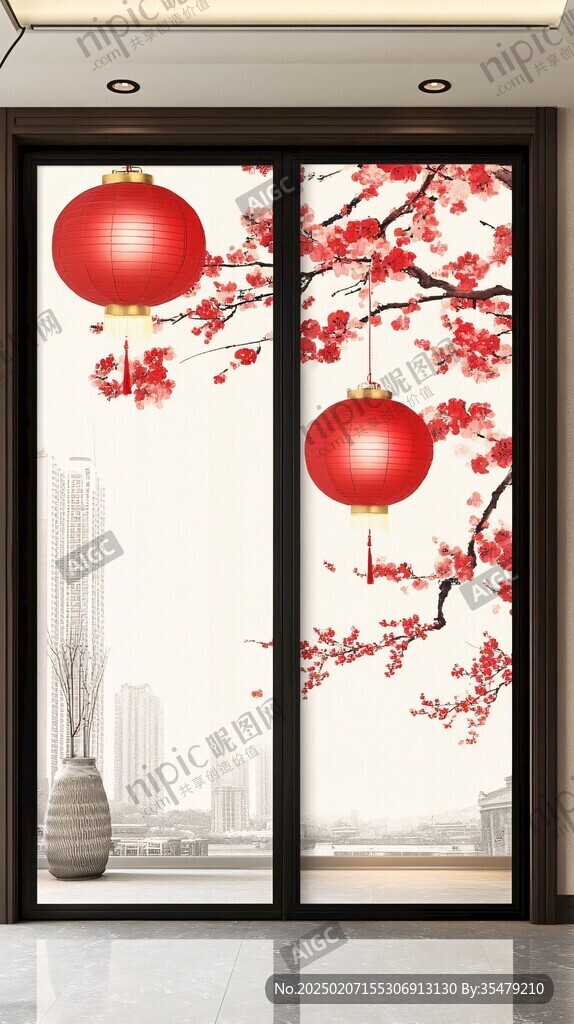玻璃移門(mén)紅梅圖