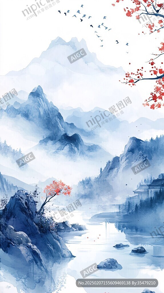 唯美古風(fēng)山水插畫