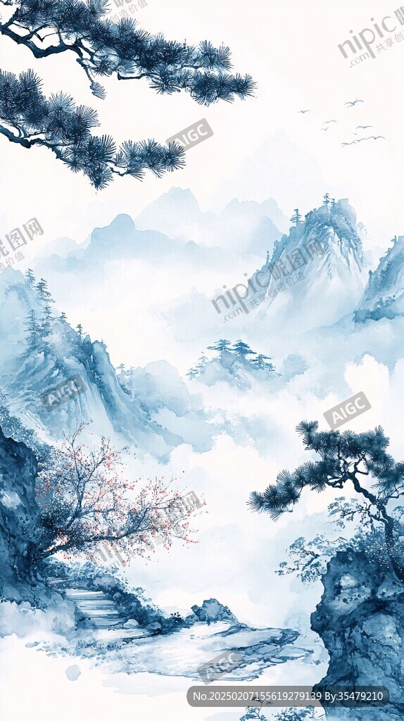 迎客松松樹禪意山水