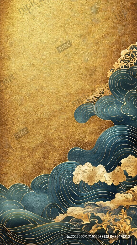 海浪仙鶴云紋中式背景