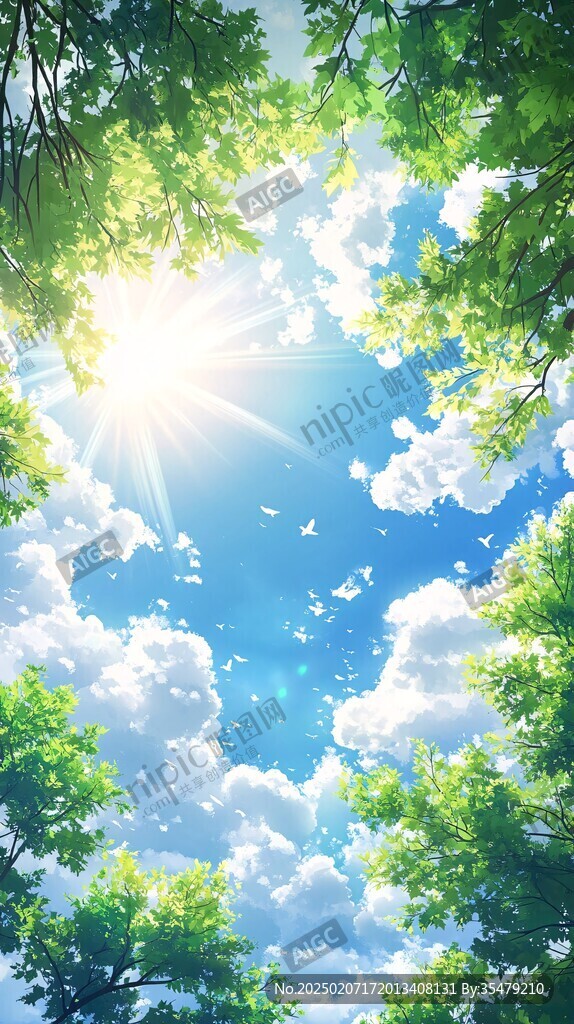 陽光晴朗風景插畫