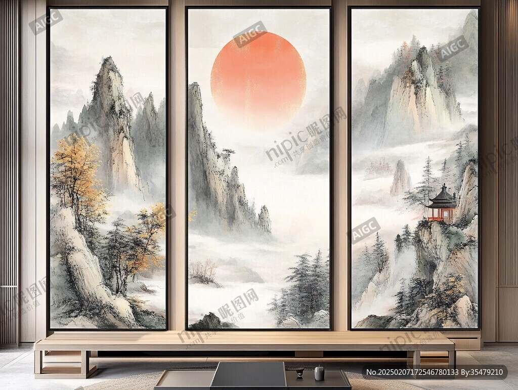新中式裝飾畫山水屏風(fēng)