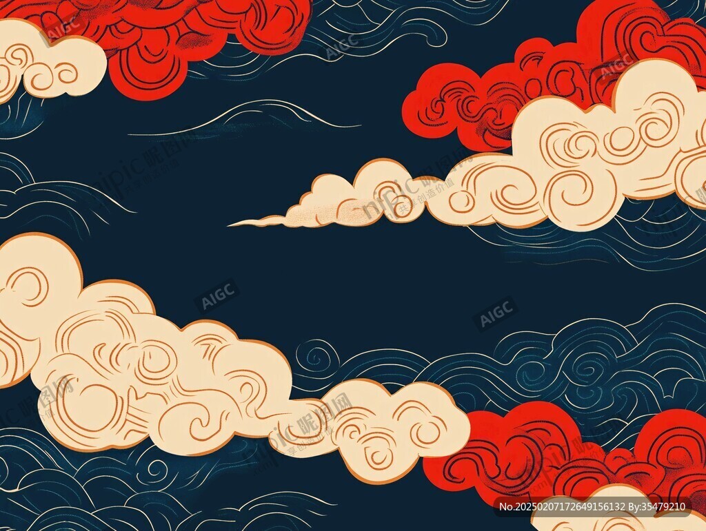 中式圖案云紋浪花