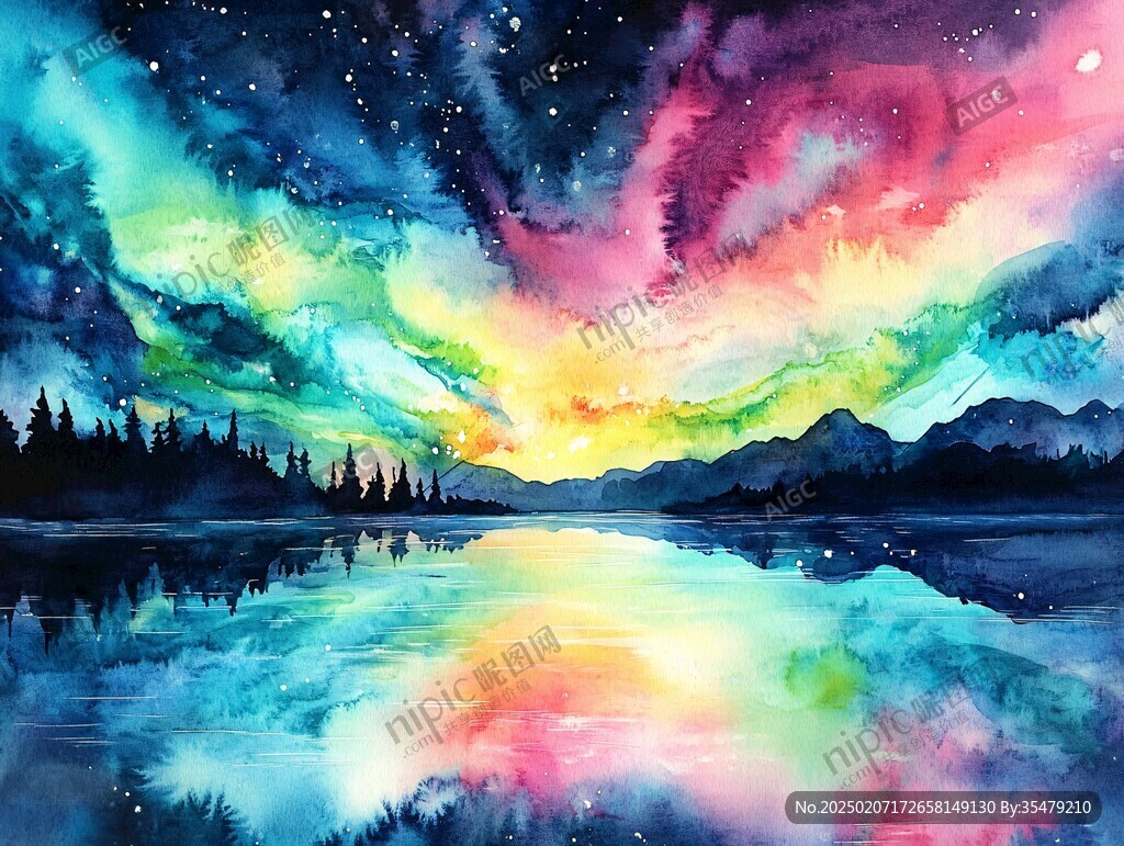 水彩夜景