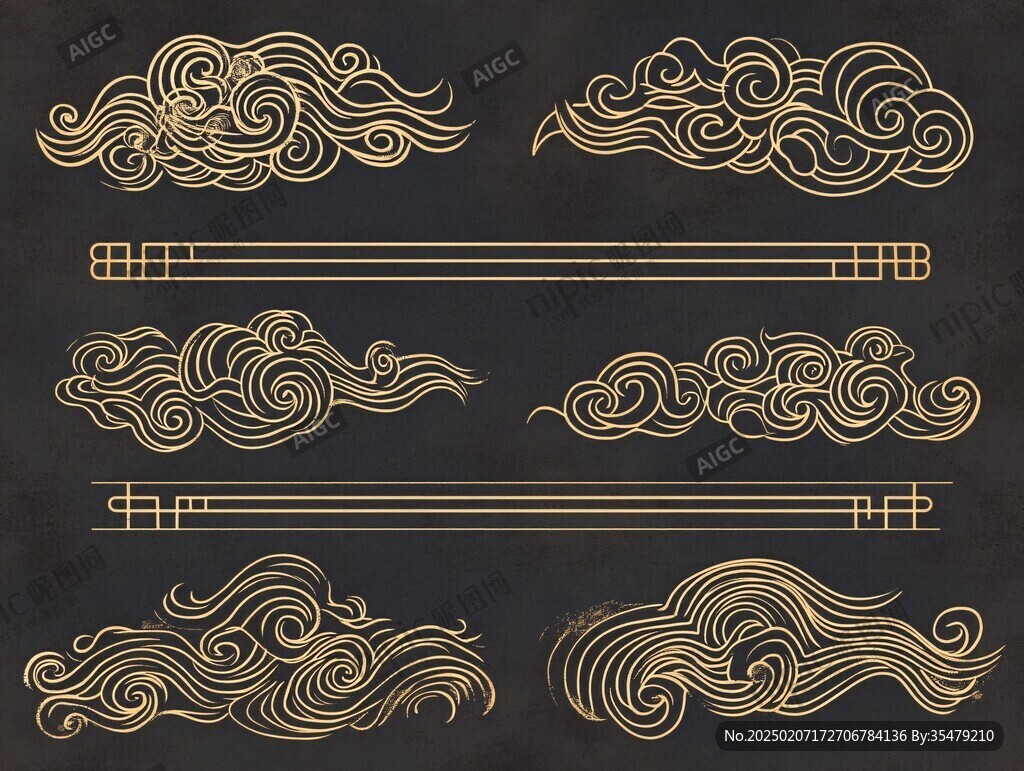 中式圖案云紋浪花