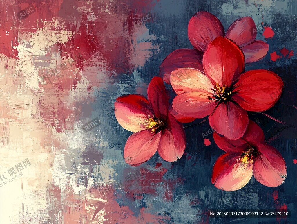 紅色小花無框畫