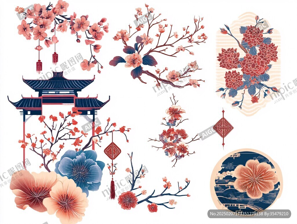 中式櫻花布景