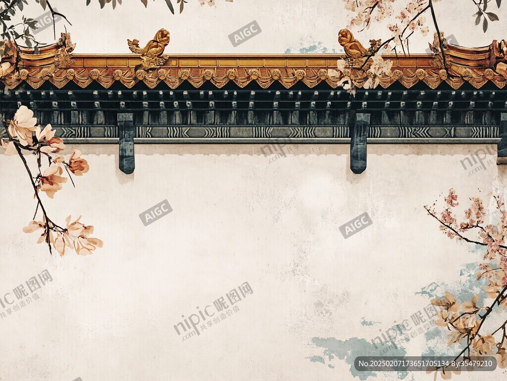 晚秋宮墻插畫