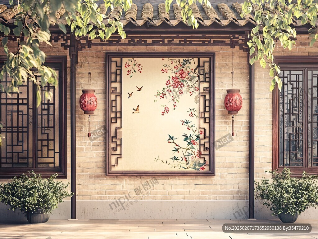 花鳥建筑背景墻