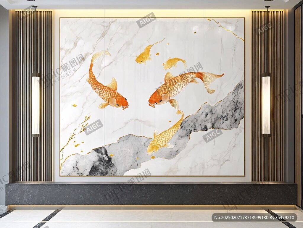 現(xiàn)代鯉魚壁畫