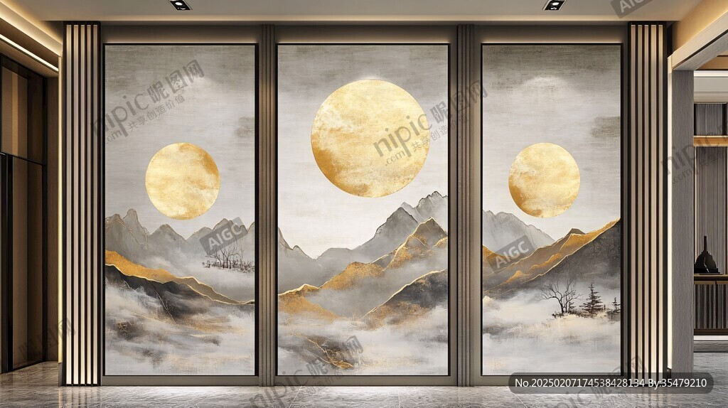 新中式裝飾畫山水屏風(fēng)