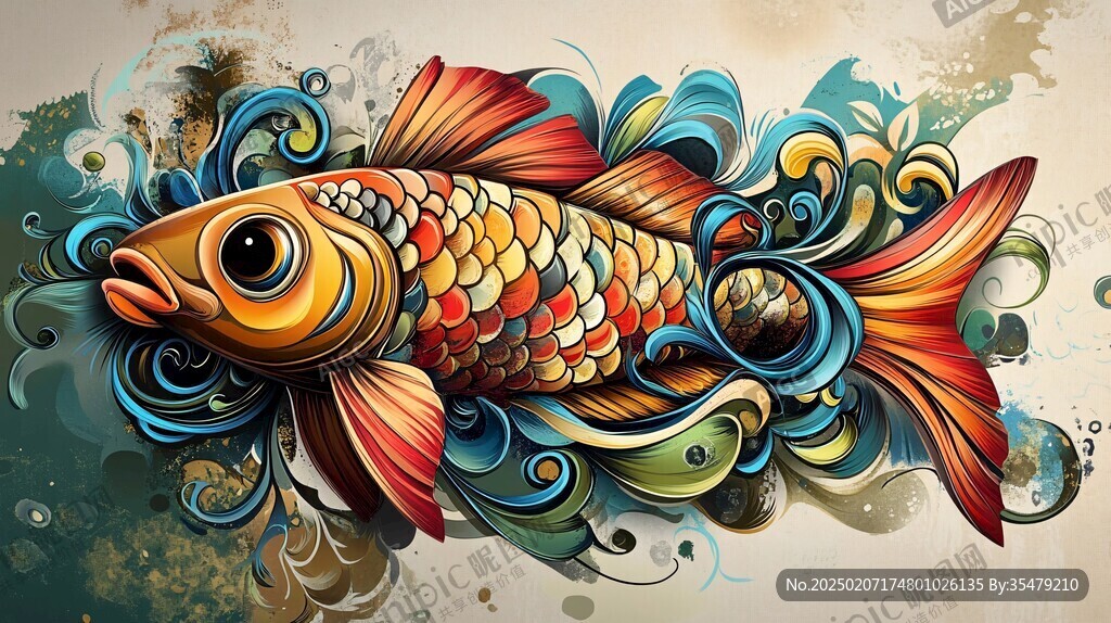 創意金魚潮流插畫