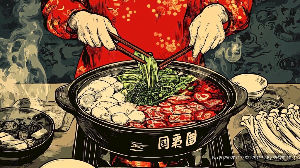 潮汕火鍋插畫