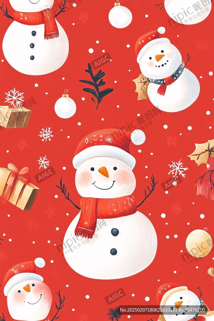圣誕節堆雪人插畫