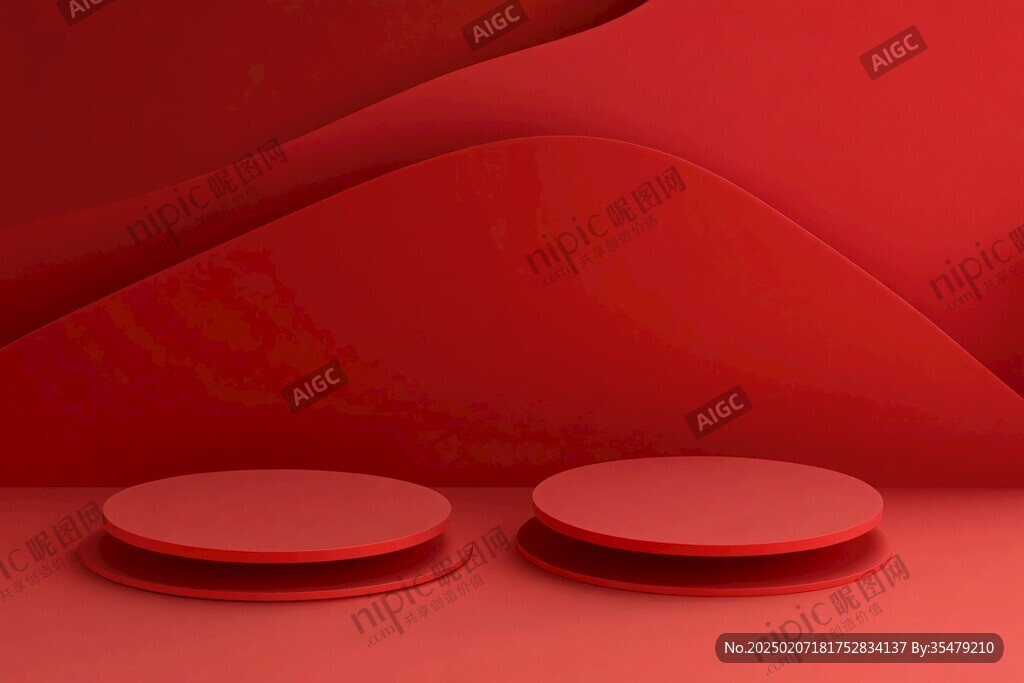 紅色立體場景舞臺(tái)展臺(tái)