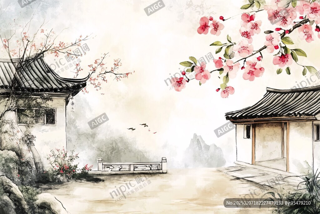 桃花源記古風山水插畫