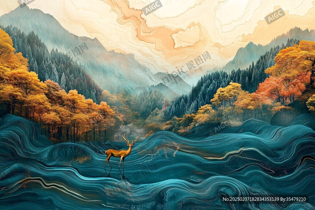 麋鹿禪意山水