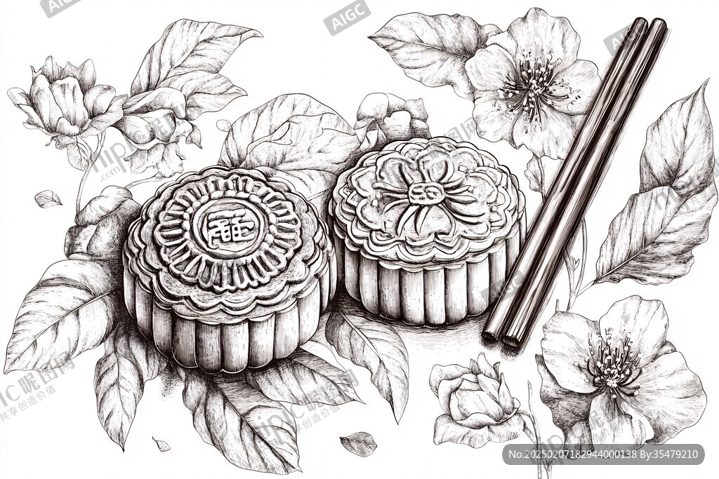 月餅線描稿
