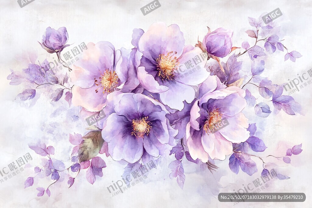 水彩銀蓮花