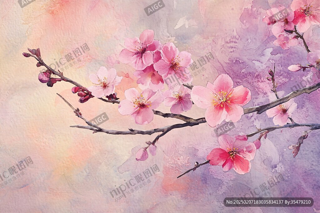 水墨水彩桃花無框畫