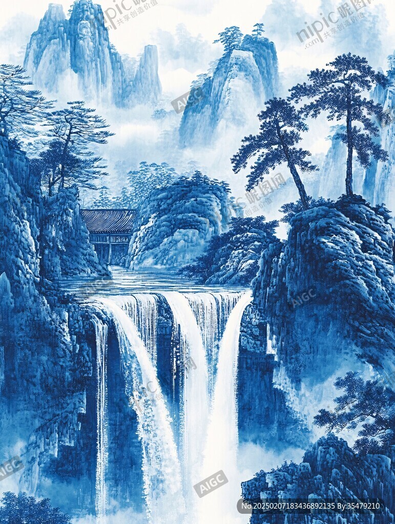 水墨數(shù)字畫工筆山水
