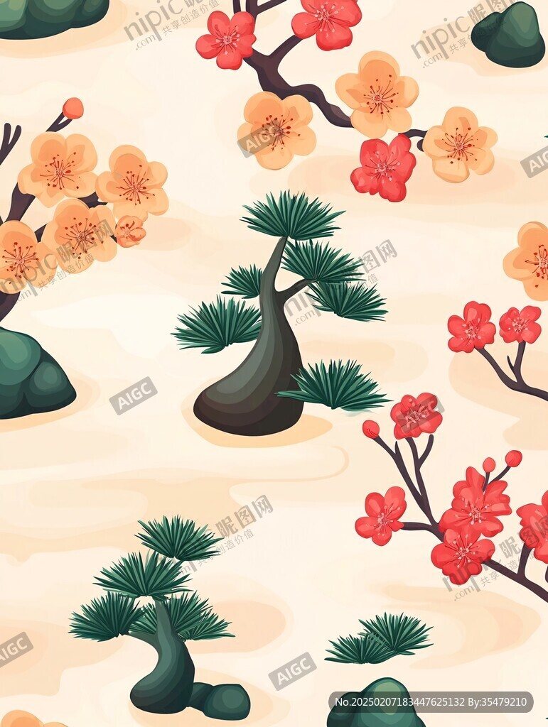 梅花假山插畫