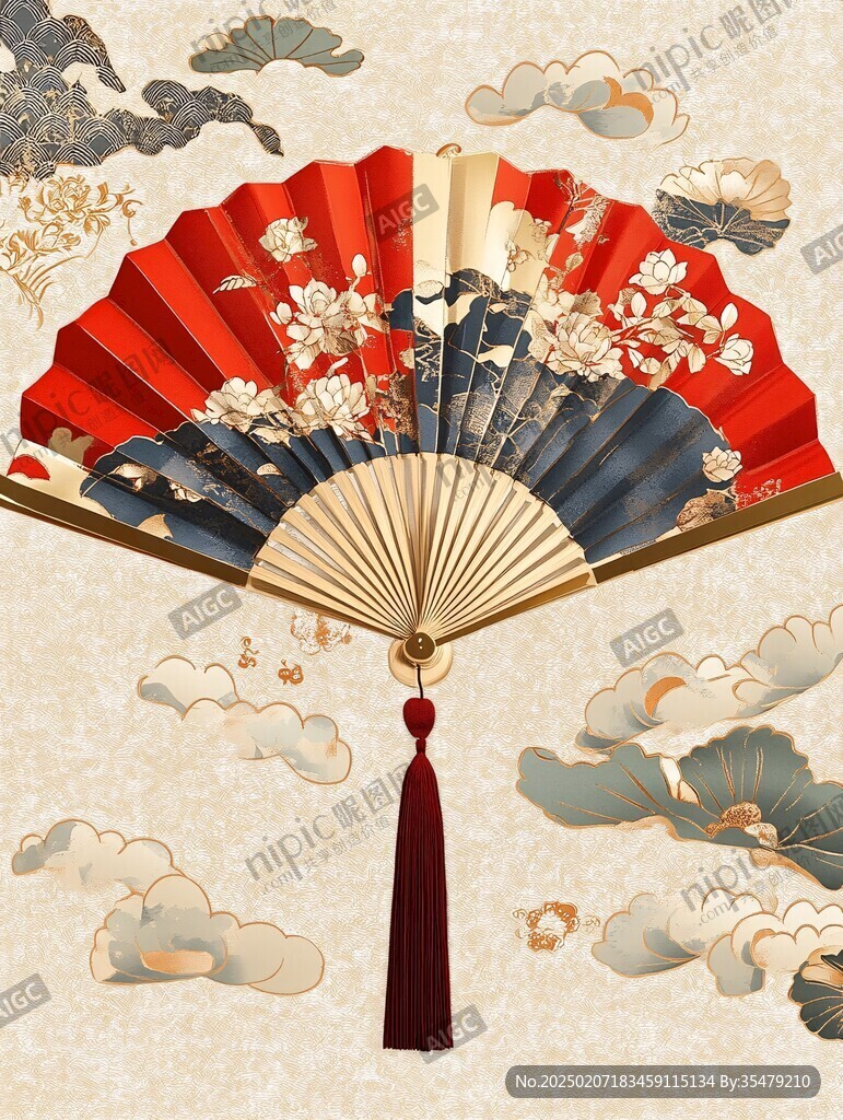 新中式折扇插畫